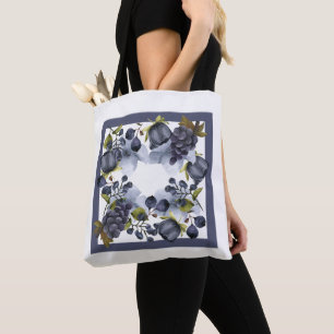 Blaue Blumen und Früchte im Rahmen Tasche