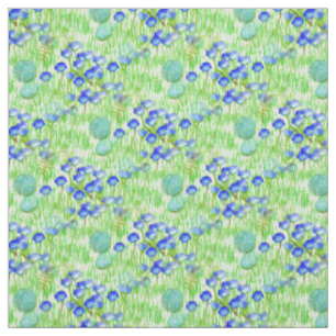 Blaue Blumen und Graslandschaften Kunstmuster Stoff