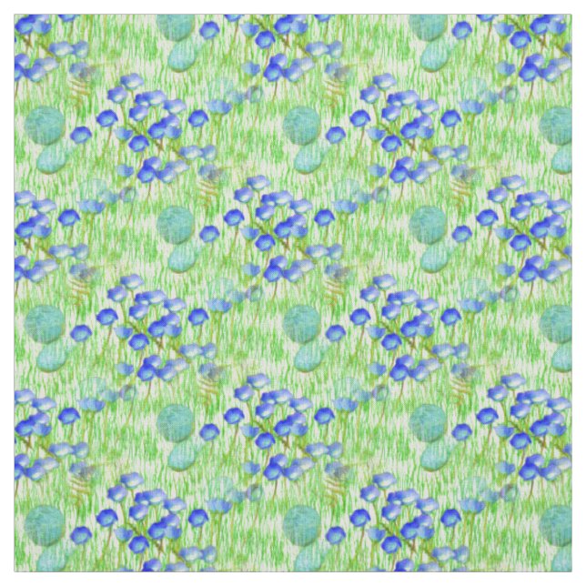 Blaue Blumen und Graslandschaften Kunstmuster Stoff (Muster)