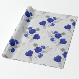 Blaue Blumen und graue Blätter auf Weiß Geschenkpapier