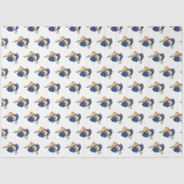 Blaue Blumen und Grünmuster Seidenpapier (Vorderseite)