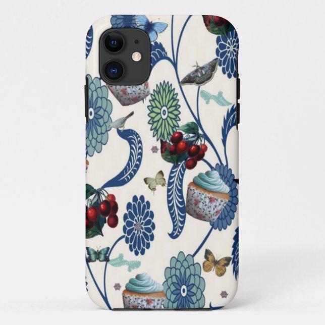 Blaue Blumen und kleine Kuchen Case-Mate iPhone Hülle (Rückseite)