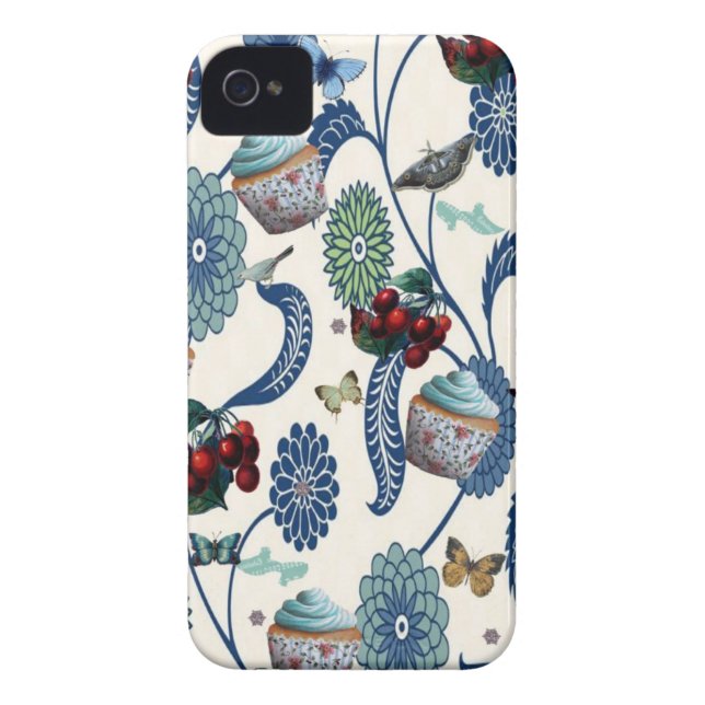 Blaue Blumen und kleine Kuchen Case-Mate iPhone Hülle (Rückseite)
