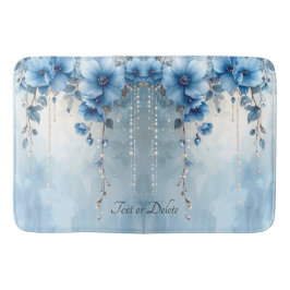 Blaue Blumen und Perlen Badematte