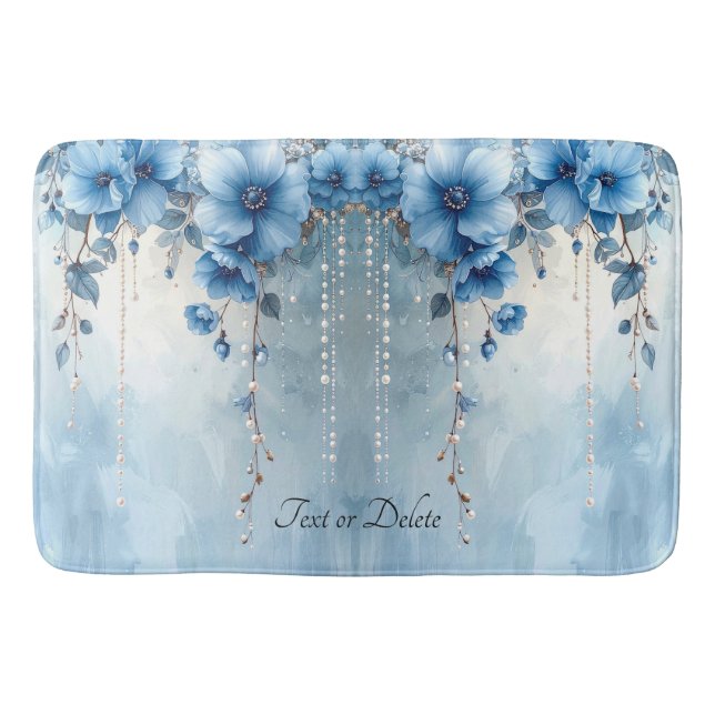 Blaue Blumen und Perlen Badematte (Vorderseite)