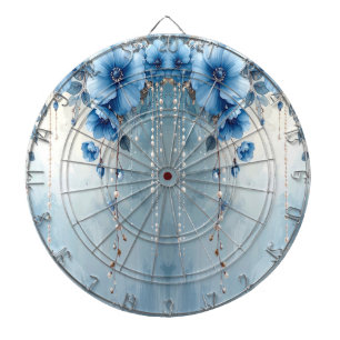 Blaue Blumen und Perlen Dartboard Dartscheibe