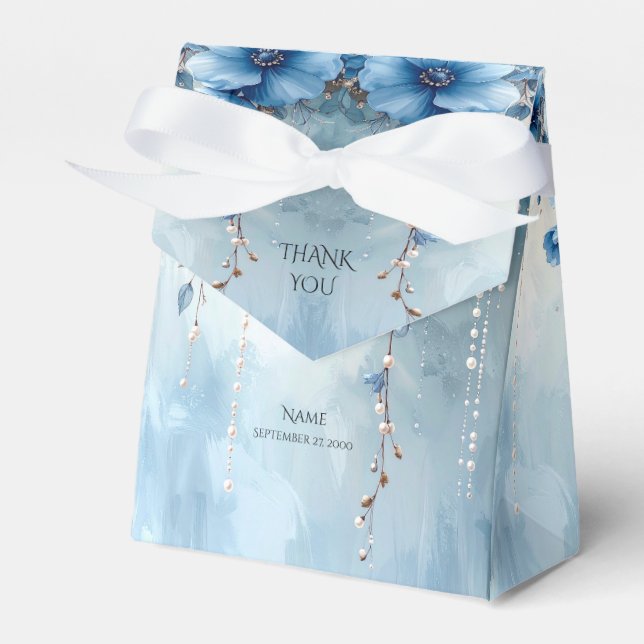 Blaue Blumen und Perlen Geschenkbox Geschenkschachtel (Vorderseite)