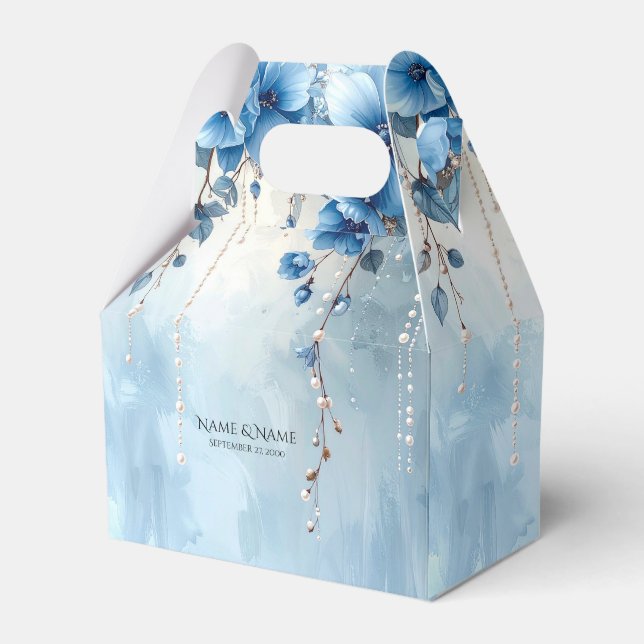 Blaue Blumen und Perlen Geschenkbox Geschenkschachtel (Vorderseite)