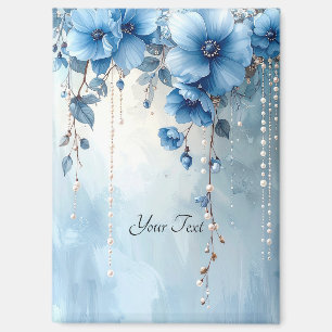 Blaue Blumen und Perlen Magnet
