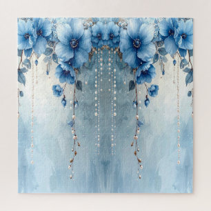 Blaue Blumen und Perlen Puzzle