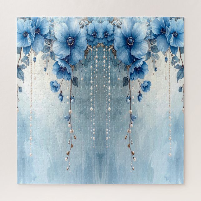 Blaue Blumen und Perlen Puzzle (Vertikal)