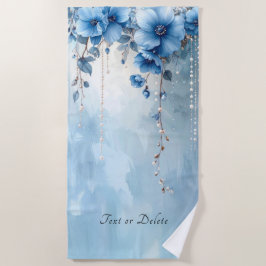 Blaue Blumen und Perlen Strandtuch