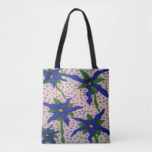 Blaue Blumen und Polka-Punkte Tasche