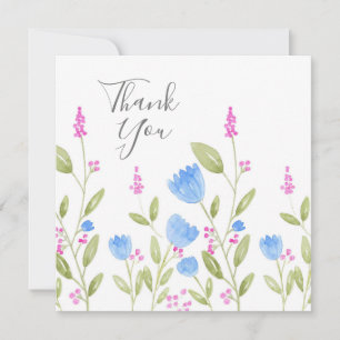 "Blaue Blumen und rosa Berries" Wasserfarbe Dankeskarte