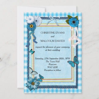 Blaue Blumen und Schmetterlinge Einladung