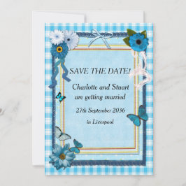 Blaue Blumen und Schmetterlinge Save The Date
