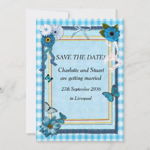Blaue Blumen und Schmetterlinge Save The Date