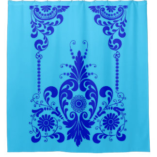 blaue Blumen und Schnörkel Druck Duschvorhang
