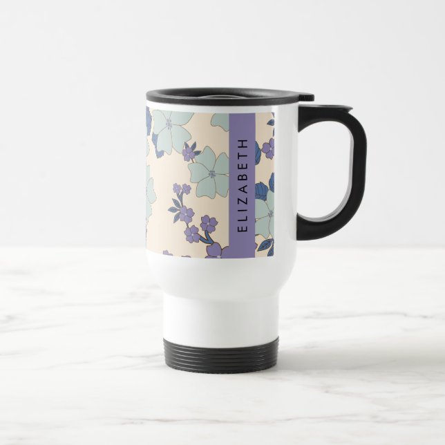 Blaue Blumen, violette Blumen, Blumen, Ihr Name Reisebecher (Rechts)