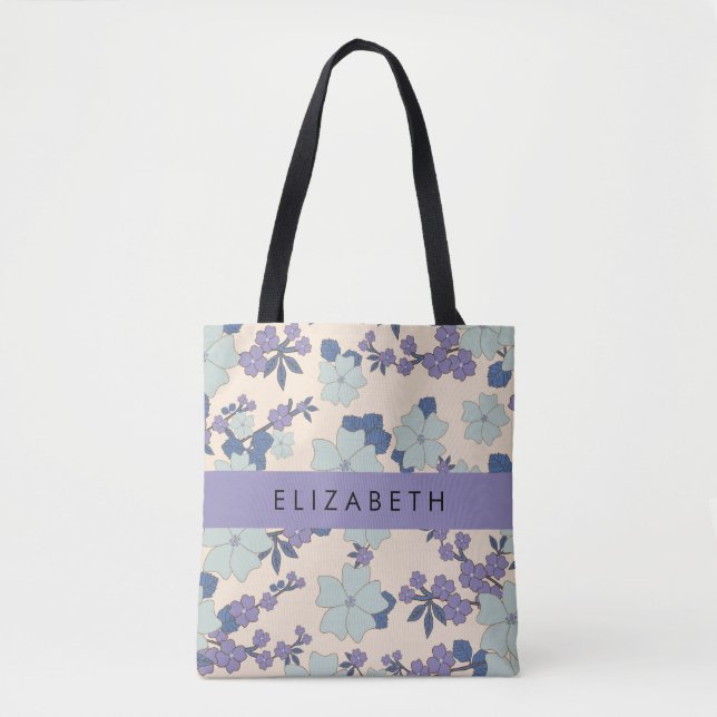 Blaue Blumen, violette Blumen, Blumen, Ihr Name Tasche (Vorderseite)
