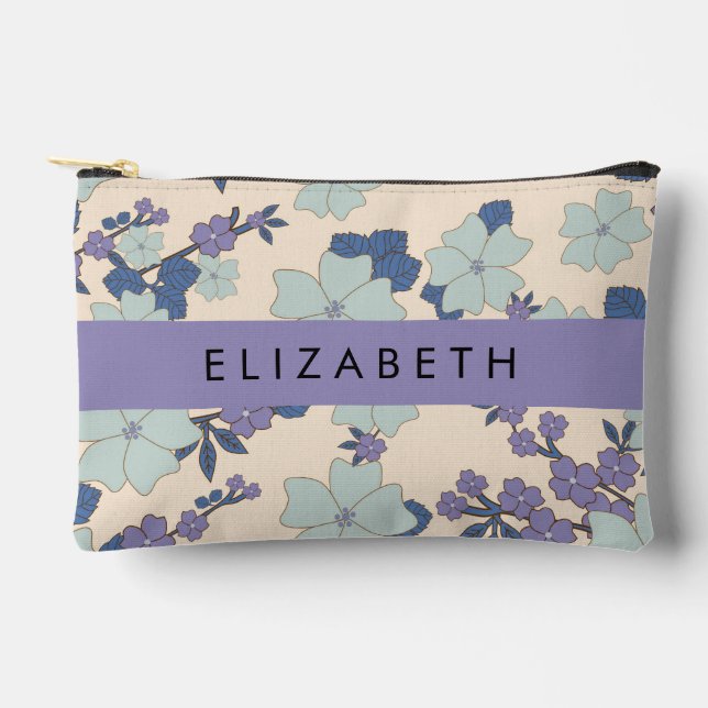 Blaue Blumen, violette Blumen, Blumen, Ihr Name Zubehörtasche (Vorderseite)