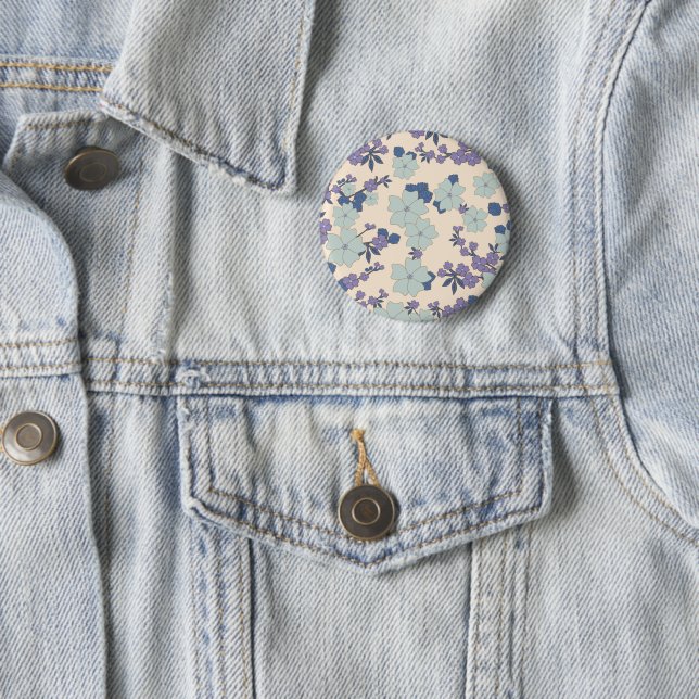 Blaue Blumen, violette Blumen, Blumenmuster Button (Beispiel)