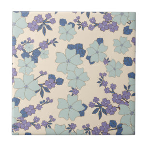Blaue Blumen, violette Blumen, Blumenmuster Fliese