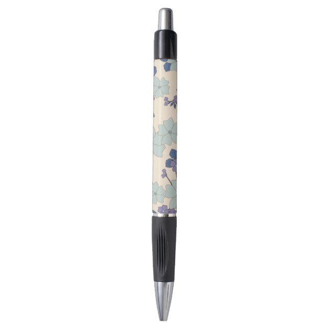 Blaue Blumen, violette Blumen, Blumenmuster Kugelschreiber (Vorderseite Vertikal)