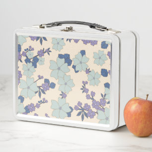 Blaue Blumen, violette Blumen, Blumenmuster Metall Brotdose