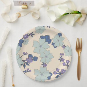 Blaue Blumen, violette Blumen, Blumenmuster Pappteller