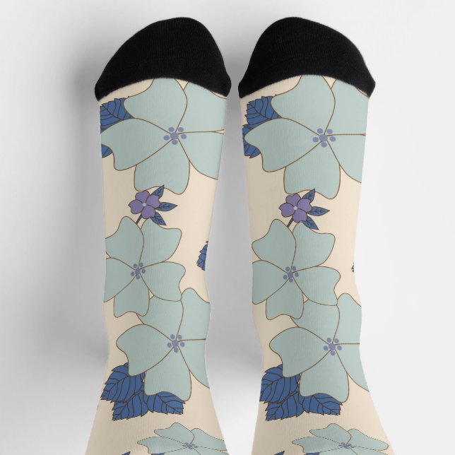 Blaue Blumen, violette Blumen, Blumenmuster Socken (Oben)