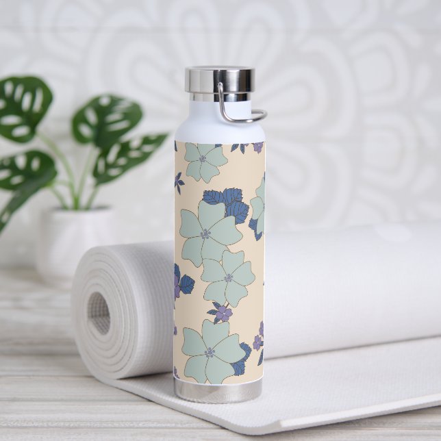 Blaue Blumen, violette Blumen, Blumenmuster Trinkflasche (Yoga)