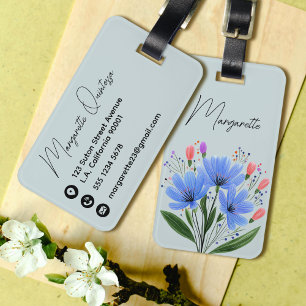 Blaue Blumen Wasserfarbe Blumen Femininer Schriftn Gepäckanhänger
