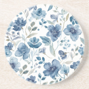 Blaue Blumen Wasserfarbe Botanisch Floral Getränkeuntersetzer