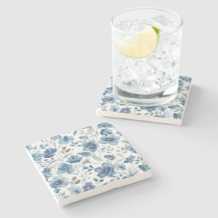 Blaue Blumen Wasserfarbe Botanisch Floral Steinuntersetzer