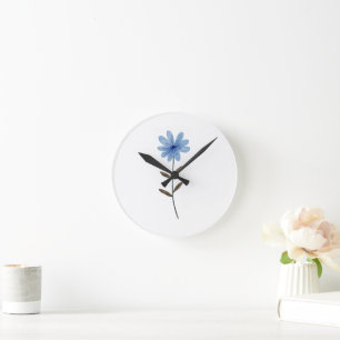 Blaue Blumen-Wasserfarbe Elegante Florale Kunstill Runde Wanduhr