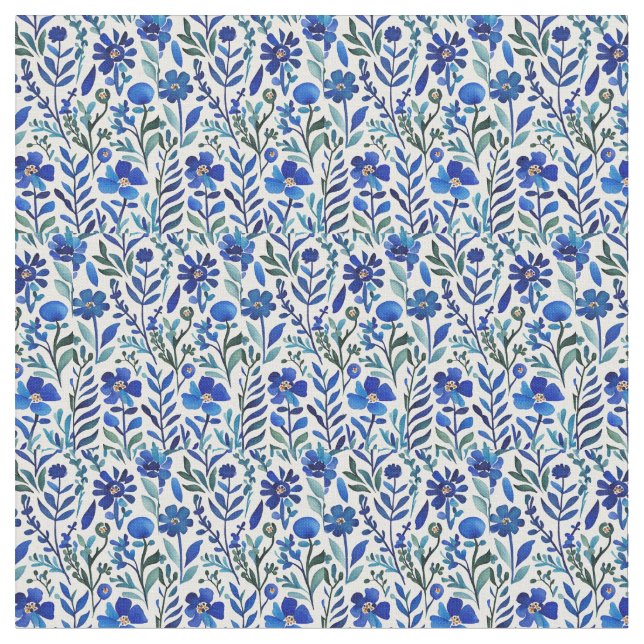 Blaue Blumen Wasserfarben Art Muster Stoff (Nahaufnahme)