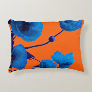 Blaue Blumen-Wasserfarben-Mohnblumen-Sonnenunterga Dekokissen