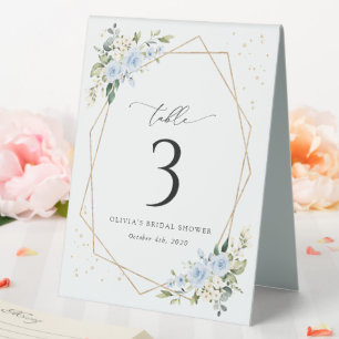 Blaue Blumen, weiße Blume, Boho, Tischnummern Tischaufsteller