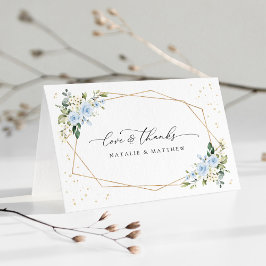 Blaue Blumen, weiße Blume, Grünpflanzen, Hochzeit Dankeskarte