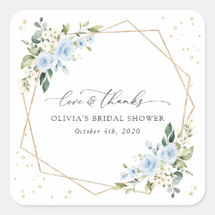 Blaue Blumen, Weiße Blumen, Boho, Brautparty Quadratischer Aufkleber
