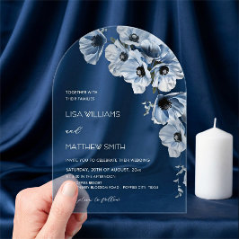 Blaue Blumen Weiße Hochzeit Acryleinladungen