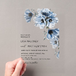 Blaue Blumen Weiße Klare Hochzeitseinladung Acryleinladungen