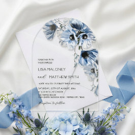 Blaue Blumen Weiße Klare Hochzeitseinladung Acryleinladungen