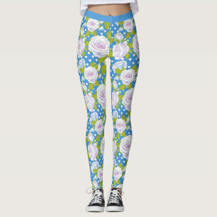 Blaue Blumen Weiße Rose Trendiger Yoga-Stil Leggings