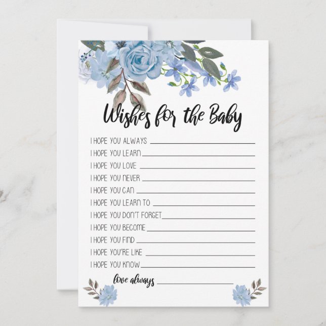 Blaue Blumen-Wünsche für die Baby-Duschen-Karten Einladung (Vorderseite)