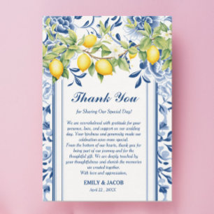 Blaue Blumen & Zitronen Hochzeit Dankeskarte
