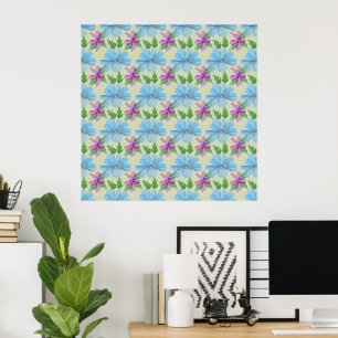 Blaue Blumenaesthetic   Wasserfarben-Blume Poster