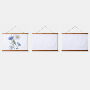 Blaue Blumenaquarellkunst Elegante Wildblumen-Ho Wandteppich Mit Holzrahmen