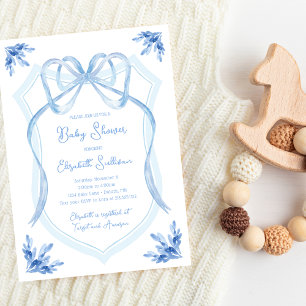 Blaue Blumenband-Wappenkarten-Babyparty im Wasserf Einladung